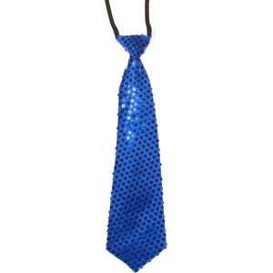 Blauwe glitter stropdas 32 cm verkleedaccessoire dames/heren - Pailletten/glimmertjes - Blauw thema feestartikelen