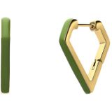 Lucardi Dames Stalen goldplated oorbellen met groen emaille - Oorbellen - Staal - Goudkleurig