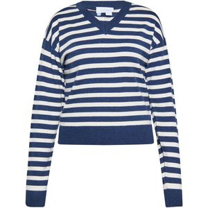 usha - BLUE LABEL - Trui - Marine/Wit - V-hals - Lange Mouw