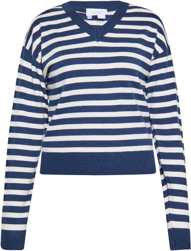 usha - BLUE LABEL - Trui - Marine/Wit - V-hals - Lange Mouw