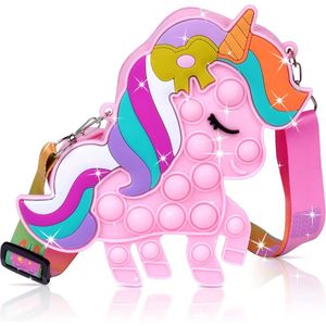 Schoudertas voor meisjes - eenhoorn pop-fidget speelgoed - verstelbare schouderlengte - cadeaus voor kinderen - roze .