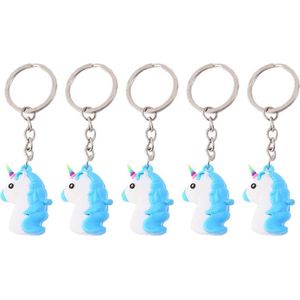 5x Blauwe Unicorn Emoji Sleutelhanger