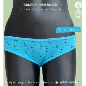 green-goose Bamboe Dames Slip | Set van 2 | Maat S/M | Blauw | Met Pootjes Opdruk | Duurzaam, Ademend en Heerlijk Zacht