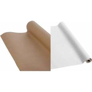 Bruine en Witte kraft pakpapier cadeaupapier inpakpapier - 500 x 70 cm - 2 rollen