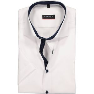 ETERNA modern fit overhemd - korte mouw - heren overhemd fijn Oxford - wit (blauw gestipt contrast) - Strijkvrij - Boordmaat: 39
