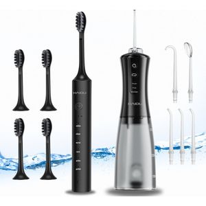 HAIDU Elektrische Tandenborstel + HAIDU Pro Flow Waterflosser – Mondverzorging – Zwart