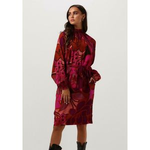 Jansen Amsterdam Wfp598 Dress Print With Smocked Turtle Neck Jurken Dames - Kleedje - Rok - Jurk - Roze - Maat XS