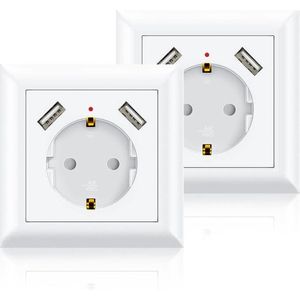 Stopcontact met 2 x USB - inbouw stopcontact met 2 USB poorten - wit