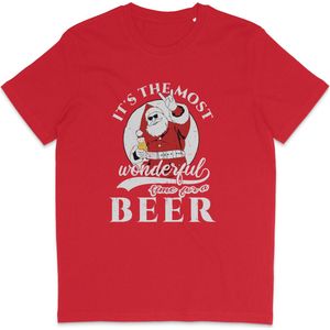 T Shirt Heren - Kerst BierTijd- Korte Mouw - Rood - Maat XL