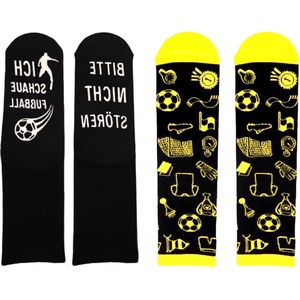 Grappige voetbalsokken voor mannen - huidvriendelijke voetbalsokken - Geel Zwart Medium .