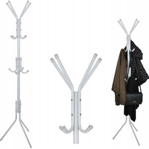 Vintage Design Kapstok Rek Staand Met 12 Kleding Haken Hangers - 3-Laags Boom Klerenhanger - Wit