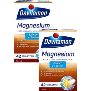 Davitamon Magnesium tabletten – Magnesium met Calcium en Vitamine D - Magnesium tabletten voor spieren en botten - Voedingssupplement - 2 X 42 stuks - BUNDEL