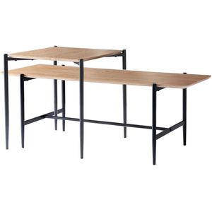 CALICOSY - Set van 2 houten salontafels in nestvorm met zwarte metalen poten L100 cm - JESSIE