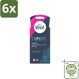 Veet Expert - Ontharingsstrips - Gezicht - Gevoelige Huid - 20 strips - Voordeelverpakking - 6 stuks - Ontharingsstrips gevoelige huid - Gladde huid