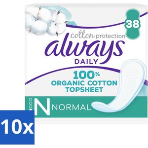 10 x Always - Inlegkruisjes - Normal - Cotton Protection - 38 Inlegkruisjes - Inlegkruisjes - Biologisch Katoen - Dagelijkse Bescherming - Natuurlijke Materialen - Comfortabel