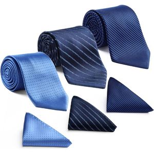 Klassieke elegante heren zijden stropdassenset - stropdas en pochet - meervoudige set - 3 stuks - Eén maat