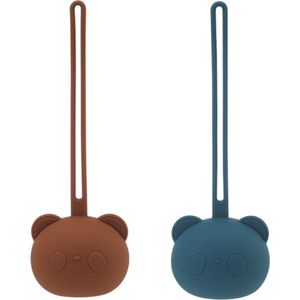 Bo & Mila - 2 Stuks Siliconen Speenhouders - Terracotta / Blauw - Baby - Pandabeer