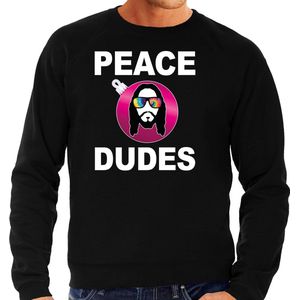 Hippie jezus Kerstbal sweater / Kerst trui peace dudes zwart voor heren - Kerstkleding / Christmas outfit M