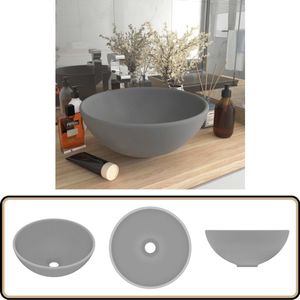 vidaXL Wastafel - Rond - 32,5x14 cm - Keramiek - Lichtgrijs Keramische Wastafel - Badkamerstijlen - Ronde Wastafel - Mat Grijze Wastafel - Wastafelblad