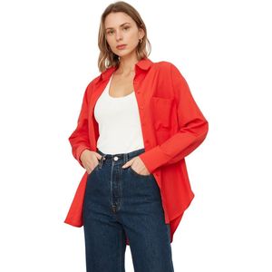 Trendyol Blauw Boyfriend/Wijd Gesneden Katoenen Geweven Overhemd Met Enkele Zak Twoaw20Go0115