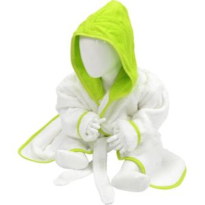 ARTG® Babiezz - Baby Badjas met Capuchon -  Wit - Limoen Groen  - Maat  98-110