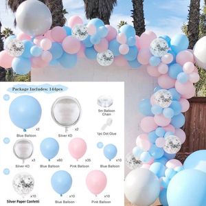 Ballonnenboog Blauw / Roze - 144-delig ballonnenpakket Babyshower - Babyshower Jongen - Babyshower meisje - Gender Reveal ballonnen - Ballonnenboog verjaardag - Huwelijk - Pensioen versiering - Geslaagd versiering - Ballonnen pilaar