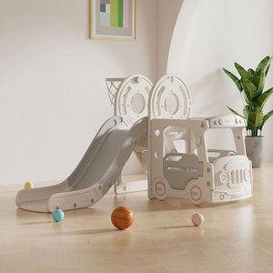 Speeltoestel Luxe Peuter Busje Rond met Glijbaan Grijs/Wit voor binnen en buiten - Baby - Peuter - Kleuter - Cadeau - 1 jaar - 2 jaar - 3 jaar - Sinterklaas - Kerst - Jongen - Meisje - Schuifaf