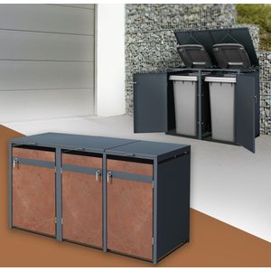 3-bins afvalbak tot 240L 200x80x116,3 cm gemaakt van staal in roest-look ML-design