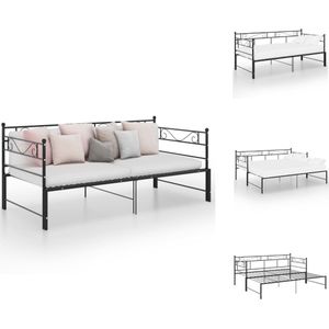 vidaXL Bedbank name - Bedbanken - 206.5x185x89.5cm - Zwart metaal - Inclusief zijplank - Stevige constructie - Geen matrassen - Montage vereist - Bed