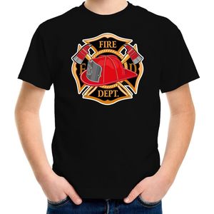 Brandweer logo verkleed t-shirt zwart voor jongens en meisjes - brandweer - verkleedkleding / kostuum 110/116