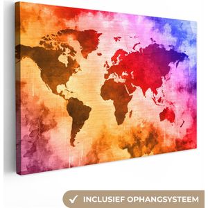 Canvas Wereldkaart - 30x20 - Wanddecoratie Wereldkaart - Kleur - Abstract