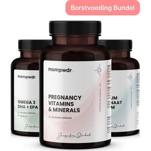 MOM PWDR Zwangerschap Vitaminen en Mineralen - Borstvoeding - Ondersteunt jouw lichaam en de ontwikkeling van je baby bij het geven van borstvoeding - Mama multivitamine - Vegan Omega 3 - Calcium Magnesium - Voedingssupplement - 180 capsules