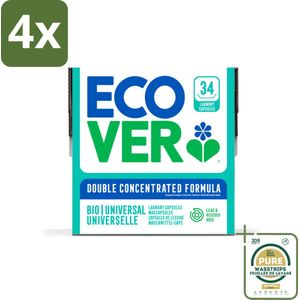 Ecover - Waspods - Universeel - Geconcentreerde formule - 34 wasbeurten - Voordeelverpakking - 4 stuks - Biologisch afbreekbaar - Milieuvriendelijk