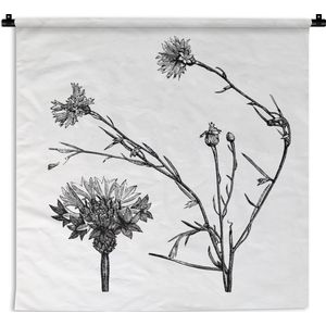 Wandkleed Korenbloem illustratie - Een zwart-wit illustratie van een korenbloem Wandkleed katoen 120x160 cm - Wandtapijt met foto XXL / Groot formaat!