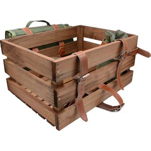 UNUS® Fietskrat in bruin met picknickkleed & fleshouder voor achterop