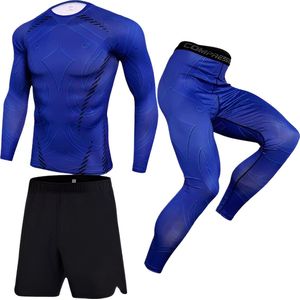 E-shop4u® - Mannen Compressie Sport Thermisch Ondergoed - Winter Warm Kompres Lange Onderbroek, Shirt, Tops, Bottom en Short Pant Pak - Warmte & Prestatie - Blauw - XXL