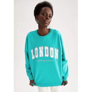 London Sweatshirt met oversized pasvorm, ronde hals en slogan met print van dunne stof , Groene Dames trui - Maat M