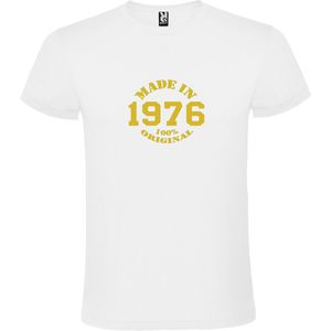 Wit T-Shirt met “Made in 1976 / 100% Original “ Afbeelding Goud Size XXXL