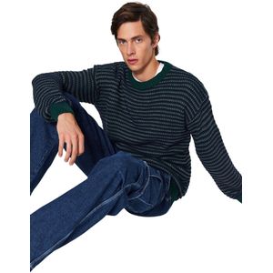 Trendyol Groene Regular Fit Jacquard Gebreide Trui Met Ronde Hals Tmnaw22Kz0658