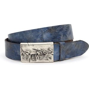 A-Zone Dames riem blauw/grijs - dames riem - 4 cm breed - Blauw - Echt Leer - Taille: 90cm - Totale lengte riem: 105cm