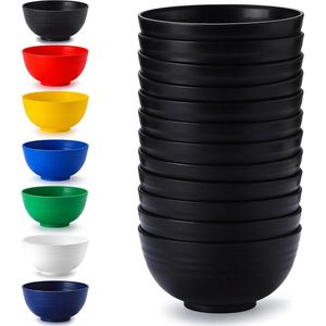 Zwarte Kunststof kommen set 12 stuks 750ml herbruikbare ramen kom soep kommen ontbijtgranen kom voor thuis restaurant tuin picknick camping zwembad buiten Schalen set