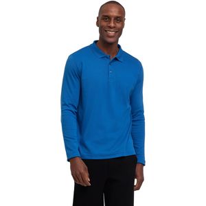 FALKE Basic Polo Shirt Longsleeve zacht huidvriendelijk katoen polo shirt heren blauw - maat S