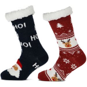 WeirdoSox - 2 paar Huissokken - Super zacht - Anti slip op voetzool - 1 paar Winter print en 1 paar kerst print - One size fits all - voor heerlijke warme voeten