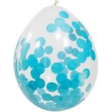 8x stuks transparante party ballonnen blauwe grote confetti 30 cm - Verjaardag of babyshower feestartikelen
