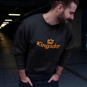 Zwarte Koningsdag Trui Kingsday Crown Oranje - Maat XL - Uniseks Pasvorm - Oranje Feestkleding