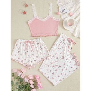 Pyjama Set – 3-delig – Met Bloemetjes – Vrouwelijk & Comfortabel - Maat L