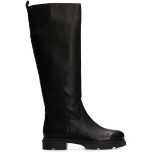 Manfield - Dames - Zwarte leren hoge laarzen - Maat 36