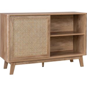 sweeek - Klein dressoir met 1 schuifdeur en legplanken, houteffect en rietdetail, 120cm