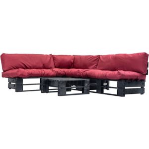 vidaXL 4-delige Loungeset pallet met rode kussens hout