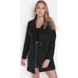 Trendyol Vrouwen Standaard mouw Dubbele borst Zwarte fleece gestempelde jas met knopen aan de voorkant TWOAW20KB0035
